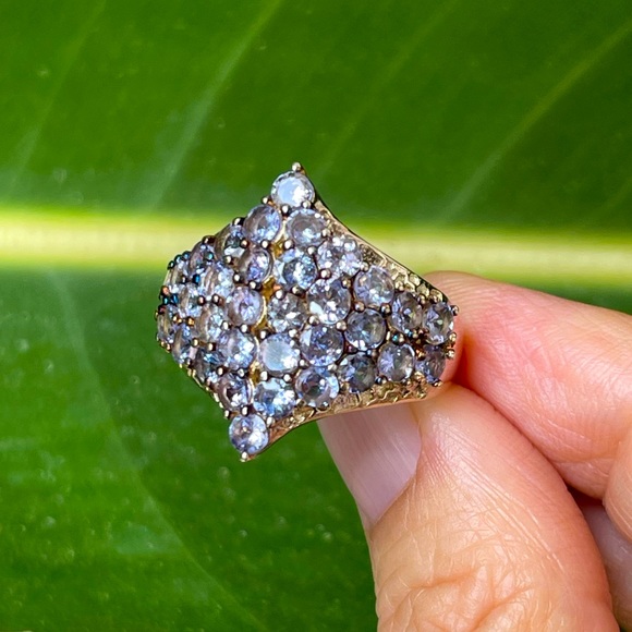 Tanzanite cluster gold plated sterling silver ring - Picture 12 of 13